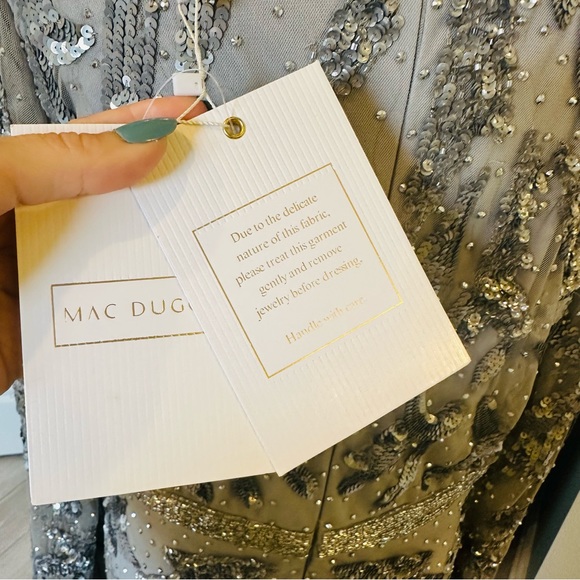 Mac Duggal 5222 SEQUINED WRAP SPLIT LONG SLEEVE GOWN NWT platinum Silver Sz 12 - Picture 10 of 15